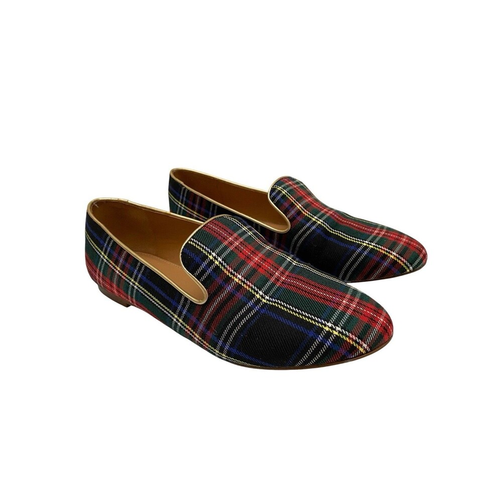 J. CREW AT839 Size 5.5. Women’s Holiday Red Tartan Plaid Smoking Loafers Flats